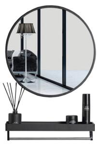 Oglinda rotunda neagra cu raft BREDO Ø 60 cm
