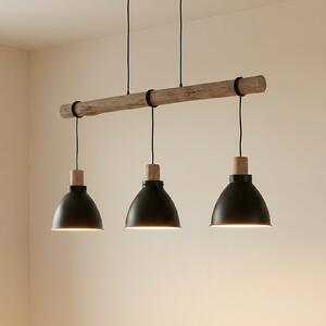 Lindby Lampă suspendată Trebale, E27, Ø 28 cm, 3 becuri, lemn, reglabil, Negru, Camera de zi / sufragerie, Metal, Scandinavă