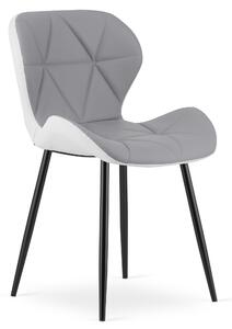 Scaun de dining MANGO din piele ecologica cu picioare negre, gri-alb