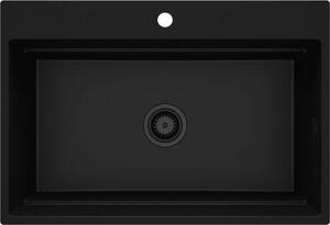 Deante Magnetic, chiuvetă din granit cu 1 cameră 760x520x220mm, negru mat, DEA-ZRM_N10B