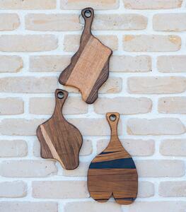 Set 3 tocătoare Deep Forest Fragments Noir din nuc și rășină neagră - 33x18 cm