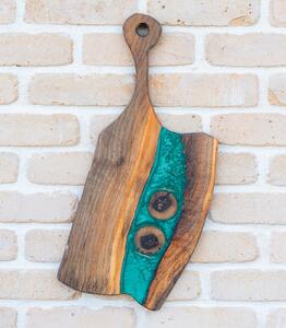 Tocător handmade Deep Forest din nuc și rășină smarald - 53x23 cm