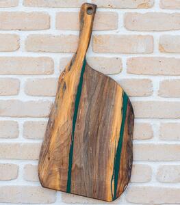 Platou grandios Deep Forest din nuc și rășină smarald - 65x32 cm