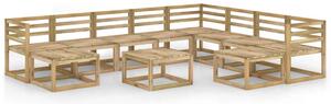Set mobilier de grădină, 11 piese, lemn de pin verde tratat