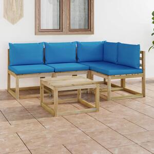 Set mobilier de grădină cu perne albastru deschis, 5 piese