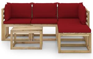 Set mobilier de relaxare pentru grădină perne roșu vin 6 piese