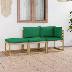 Set mobilier de grădină cu perne verzi, 3 piese