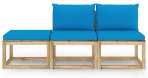 Set mobilier de grădină cu perne albastru deschis, 3 piese