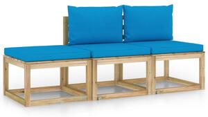 Set mobilier de grădină cu perne albastru deschis, 3 piese
