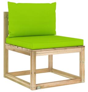 Canapea de grădină de mijloc, cu perne, lemn pin tratat verde