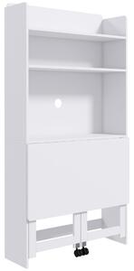 HOMCOM Birou cu Rafturi, Blat Pliabil, 2 Roți și 4 Rafturi, Birou Compact Modern cu Orificiu pentru Cabluri, Masă pentru Computer, Casă Birou Cameră de Studiu, 80x69x155 cm, Alb | Aosom Romania