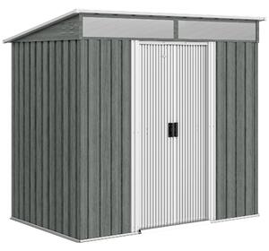 Outsunny Căsuță de Grădină 6.5 x 4FT din Metal Galvanizat cu Fundație, Magazin cu Uși Duble Culisante și 2 Guri de Aerisire, Gri | Aosom Romania
