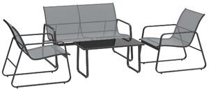 Outsunny Set Mobilier de Grădină din 4 Piese, cu Bancă de Exterior cu 2 Locuri, 2 Scaune și Măsuță de Cafea cu Blat din Sticlă Securizată, Set Mobilier de Exterior din Metal și Textilenă, Gri Deschis | Aosom Romania