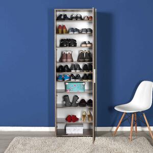 Pantofar Adore Porto, 2 usi reversibile cu oglinda, 10 rafturi, capacitate 28 perechi incaltaminte, Alb / Stejar, 60 x 35 x 187 cm