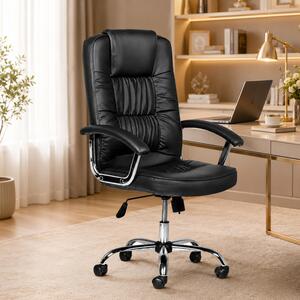 Scaun ergonomic directorial, inaltime reglabila 108-118 cm, sarcina maxima 150 kg, piele ecologica, negru