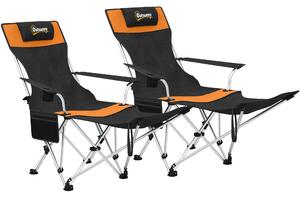 Outsunny Set de 2 Scaune de Camping Pliabile cu Suport pentru Picioare Detașabil, 82x100x88 cm, Negru | Aosom Romania