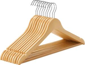 Umerașe din lemn, set de 10, cu bară de pantaloni antiderapantă, maro