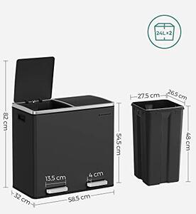 Cos de gunoi, Songmics, Negru, 58.5x32x55 cm