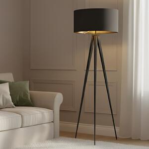 Lindby lampadar Benik, trepied, textil, negru/galben, 153cm, Negru, Camera de zi / sufragerie, Țesătură / Textil, Modern
