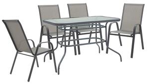 Set de gradina masa si scaune 5 bucati Valor-Calan metal negru-textilena gri inchis 110x60x70cm