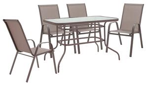 Set de gradina masa si scaune 5 bucati Valor-Calan metal negru-textilena maro 110x60x70cm