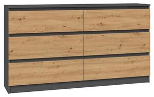 Riano MIX M6 140 2x3, comodă cu sertare, antracit-stejar