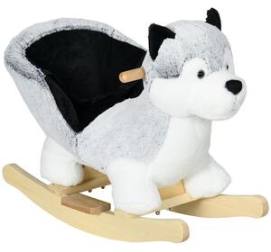 HOMCOM Balansoar Husky din Lemn pentru Copii, Animal de Pluș Gri, 60x33x50cm | Aosom Romania