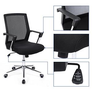 Scaun de birou, Songmics, Negru, 61x55x(92-102) cm