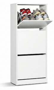 Pantofar Adore Compact Plus, 12 Perechi, 3 Compartimente, Alb - Stejar - Mov, 51x119x26 cm