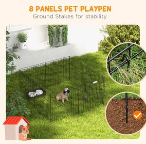 PawHut Gard Modular pentru Câini și Căței, Interior/Exterior, cu 8 Panouri din Plasă și Ușă, 61x61 cm, Negru | Aosom Romania