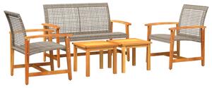 Set mobilier de grădină, 5 piese, poliratan gri/lemn de acacia
