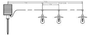 Lanț LED solar 15xLED/0,2W/3,7V 15 m 3000K IP44