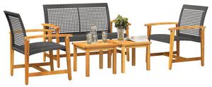 Set mobilier de grădină, 5 piese, poliratan negru/lemn acacia