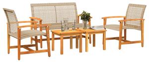 Set mobilier de grădină, 5 piese, poliratan bej/lemn de acacia