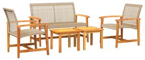 Set mobilier de grădină, 5 piese, poliratan bej/lemn de acacia