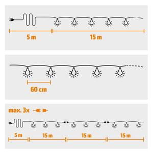 Solight WO794 - Ghirlandă LED decorativă de exterior, 25xE12, 20m, IP44, alb cald