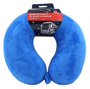 Pernă de călătorie, pentru adulți, culoare albastru, din spumă cu memorie, 30 cm
