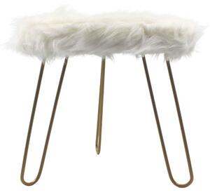 Scaun Decorativ cu Blăniță Artificială, 30x30x28 cm, 3 Picioare Metalice – Home & Styling, alb