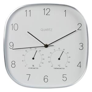 Ceas de perete cu stație meteo, metal / sticlă, 28.5 cm, alb / argintiu