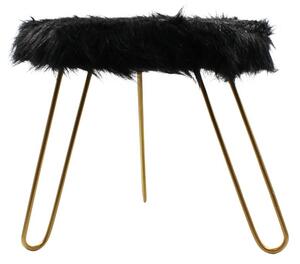 Scaun Decorativ cu Blăniță Artificială, 30x30x28 cm, 3 Picioare Metalice – Home & Styling, negru