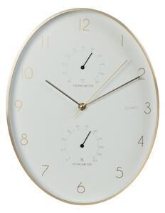 Ceas de perete cu stație meteo, 34 cm, alb cu auriu, design modern
