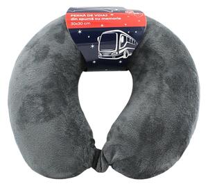 Pernă de călătorie, pentru adulți, culoare gri, din spumă cu memorie, 30 cm