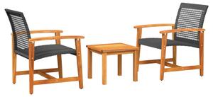 Set mobilier bistro, 3 piese, poliratan negru/lemn de acacia