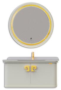 Set mobilier baie Pierre Cardin Eva, 3 piese, 101 cm, alb-auriu, mat