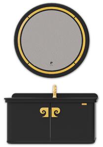Set mobilier baie Pierre Cardin Eva, 3 piese, 101 cm, negru-auriu, mat