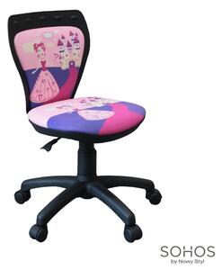 Scaun de birou pentru copii Ministyle, baza neagra, textil Foxy Princess