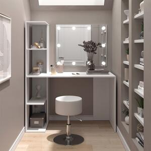 SEA476 - Set Masa toaleta, 122 cm, cosmetica, masuta machiaj, oglinda cu sau fara LED, cu sau fara scaun tapitat - Alb