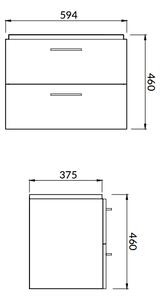Set dulap baie suspendat Lara 2 sertare cu lavoar Cersanit Mille Slim, 50 cm, gri Gri, 600x375 mm