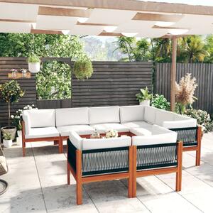 Set mobilier grădină cu perne crem, 10 piese, lemn masiv acacia