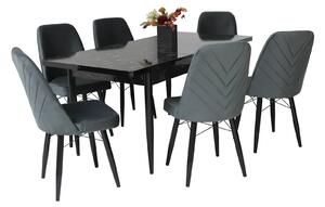 Set masă extensibilă Aris Negru Marmorat cu 6 scaune Ludovic Gri